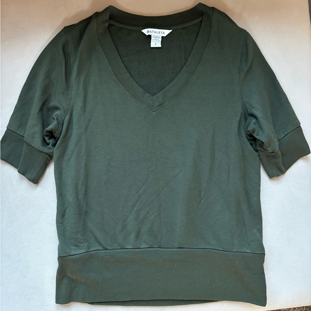 Athleta Green Fitted Ribbed 3/4 Sleeve Top